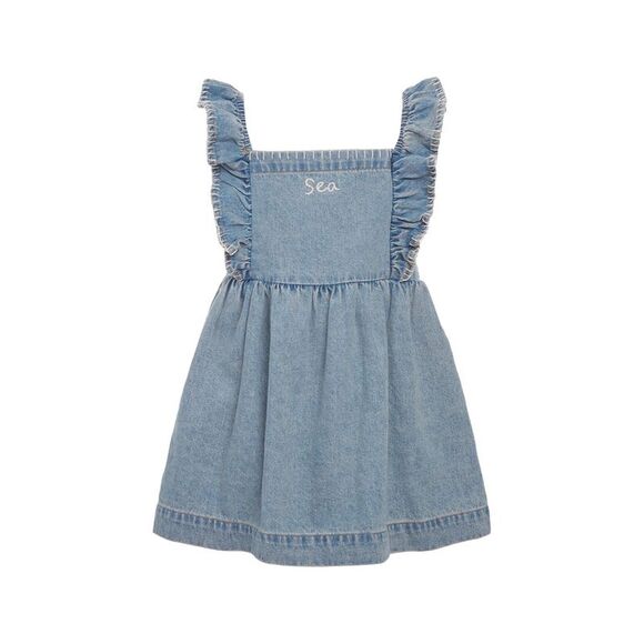 Sea New York GirlsMarion Mended Denim Flutter Sleeve Dress Blue